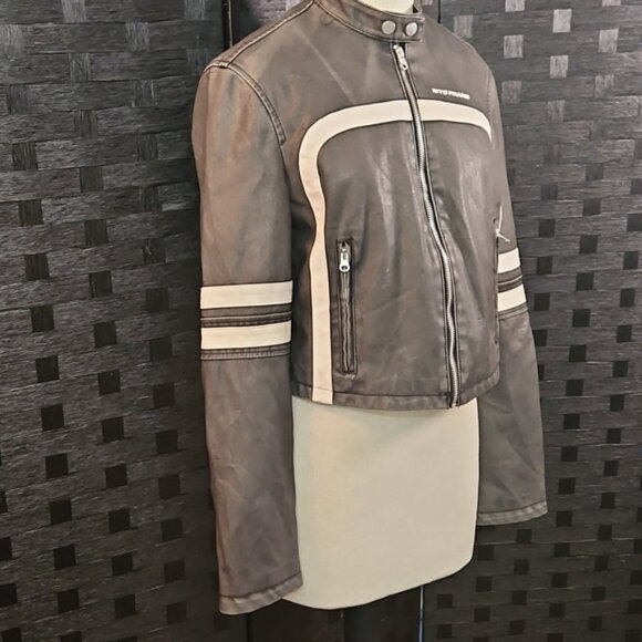 Urban Outfitters Iets Frans Jessy Faux Leather Cropped Moto Jacket Size Medium - Picture 6 of 13